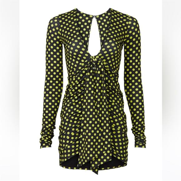 Le Superbe Elastica Black Yellow Neon Polka Jersey Mini Dress Cut Out Back XS - Picture 10 of 14